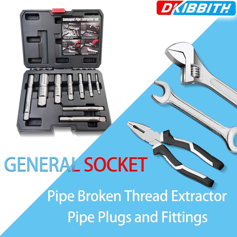 DKIBBITH Pipe Extractor Set, 9-Piece Heavy Duty Steel Broken Pipe Extractors for Removing Damaged Threaded Pipes & Fittings from 1/8" to 1", with Durable Storage Case, Ideal Tools for Plumbers Mechanics DIY - Image 5